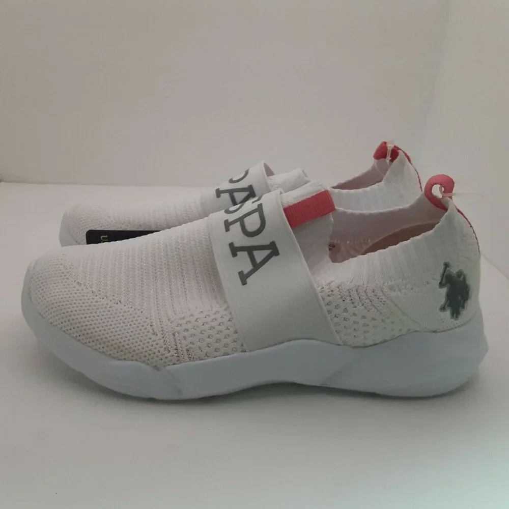 US Polo Assn.‎ Youth Girl's Slip On Sneakers | White w/Pink | US Size 11C